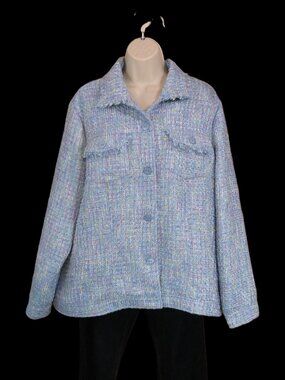 Draper's & Damon's Blue Multicolor Boucle Jacket Fringe Lined Size 1X
